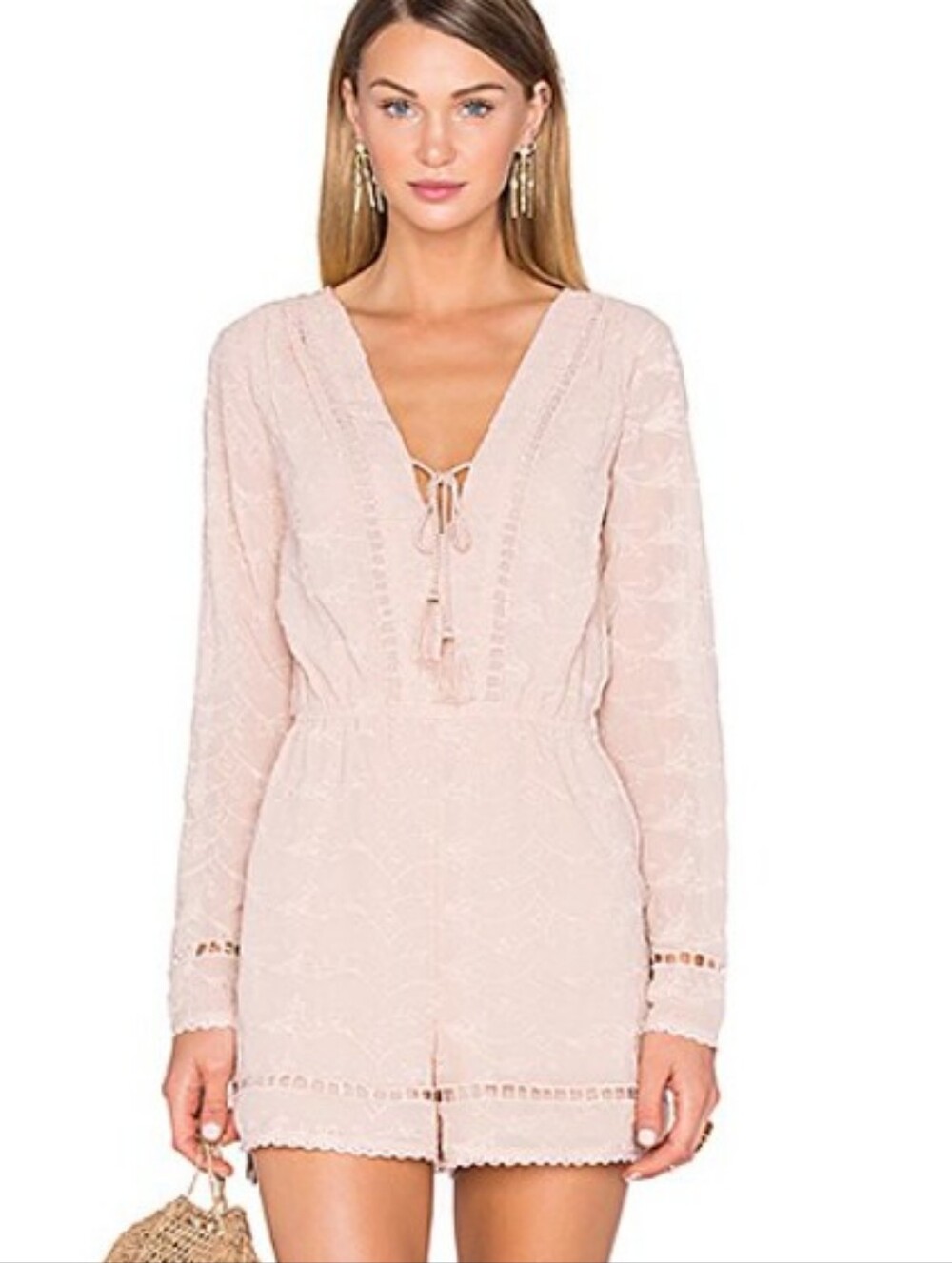 House of Harlow 1960 Revolve Bohemian Light Pink Long Sleeve Mila Romper XS